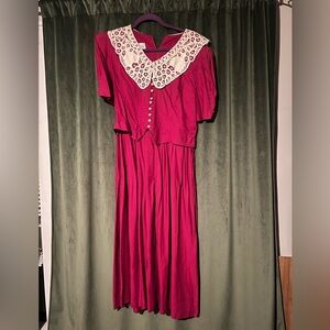 Vintage Pink Dress with Lace Collar